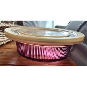 Corning Visions Cranberry Glass Mini Casserole Dish w Lid – 24 oz USA